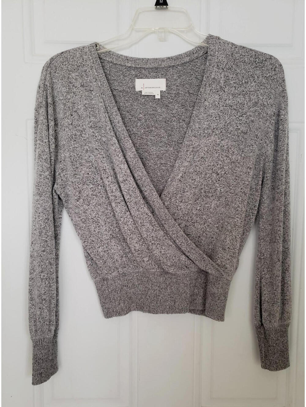 By Anthropologie Gray Wrap Long sleeve plunge Sweater Women’s Sz XS V-Neck Knit